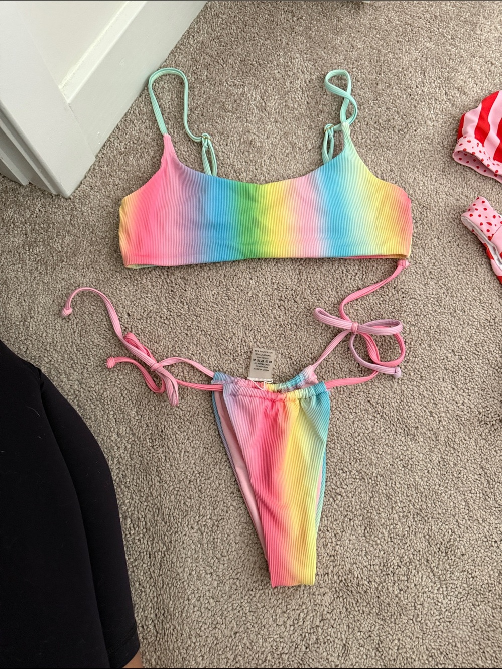 Rainbow Tie-Dye Ribbed String Bikini Set